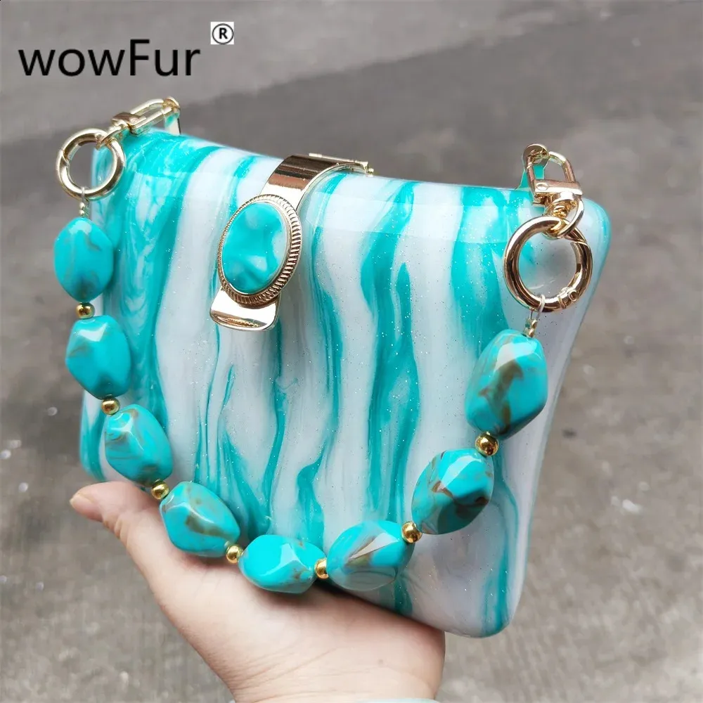 Green Clutch Bag For Women Irregular Acrylic Box Evening Clutch