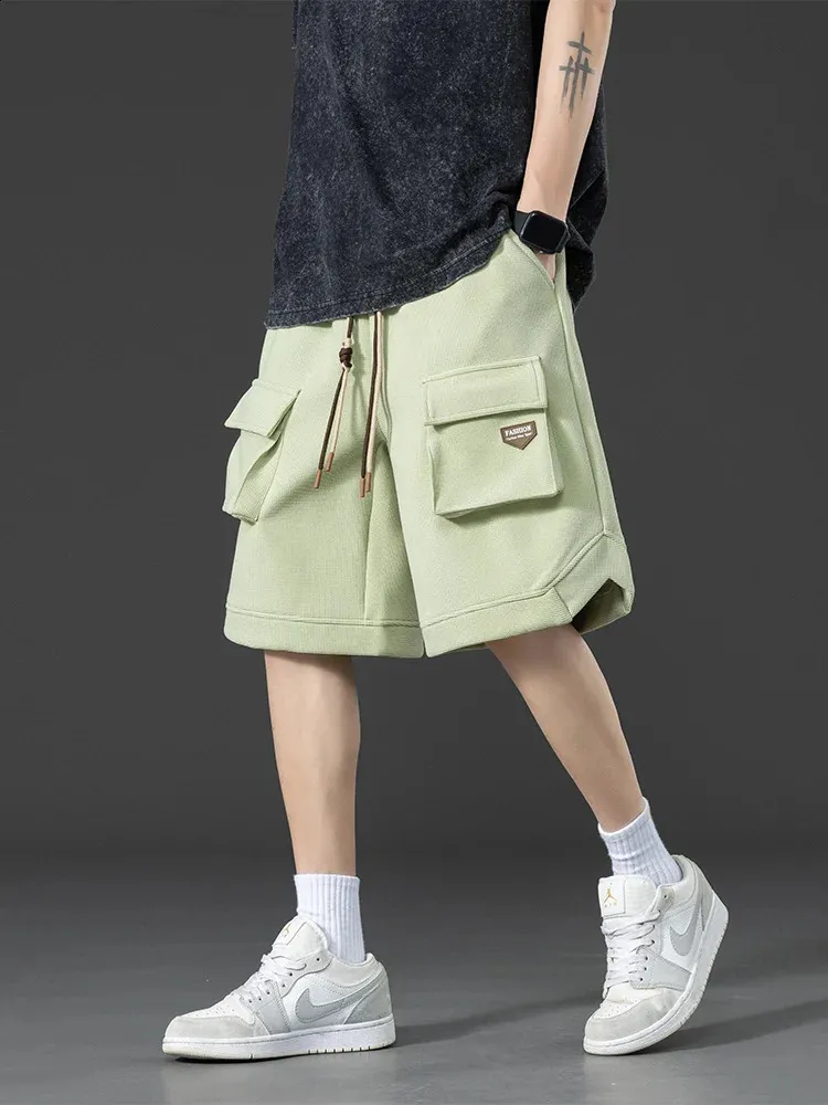2024 Summer Knit Cargo Shorts Men Multi Pockets Hip Hop Baggy