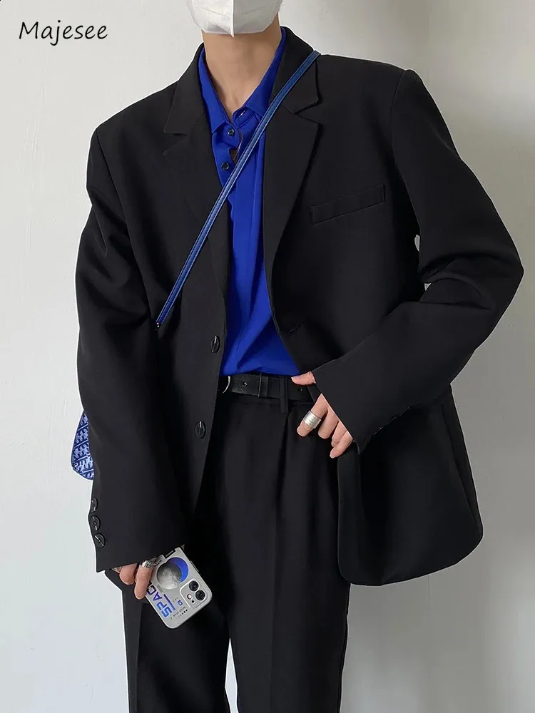 Korean Jacket Mens Classic Fit Blazer For Men, Cozy Solid Black