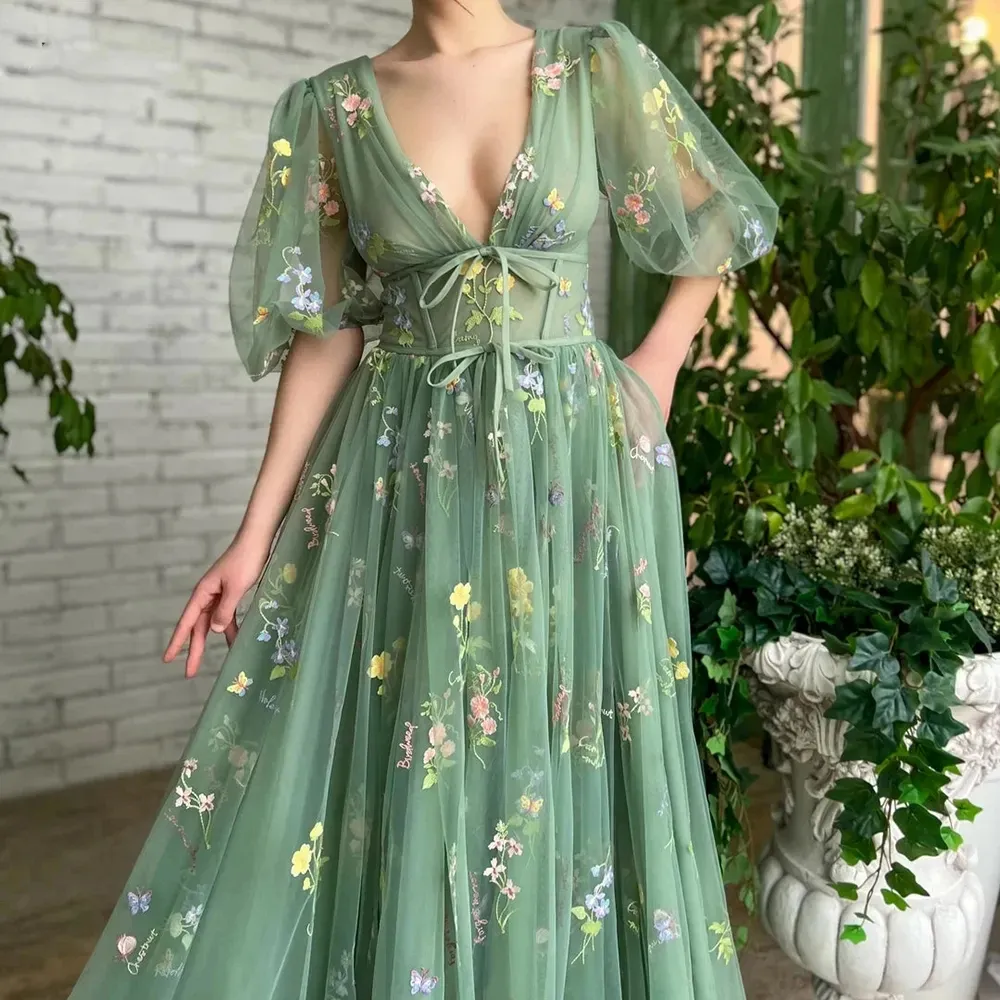 slim fit dress slacks Wedtrend Women Green Long Prom Dress with Slit Tulle A Line Sparkly Sequin Corset Embroidered Evening Party Dress, Green / US18W main image 1