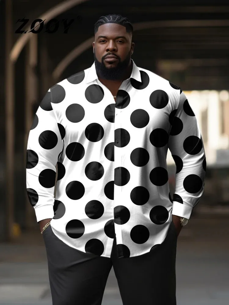 Plus Size Polka Dot Long Sleeve Shirt Stylish Mens Casual Pattern, Shop  Now!