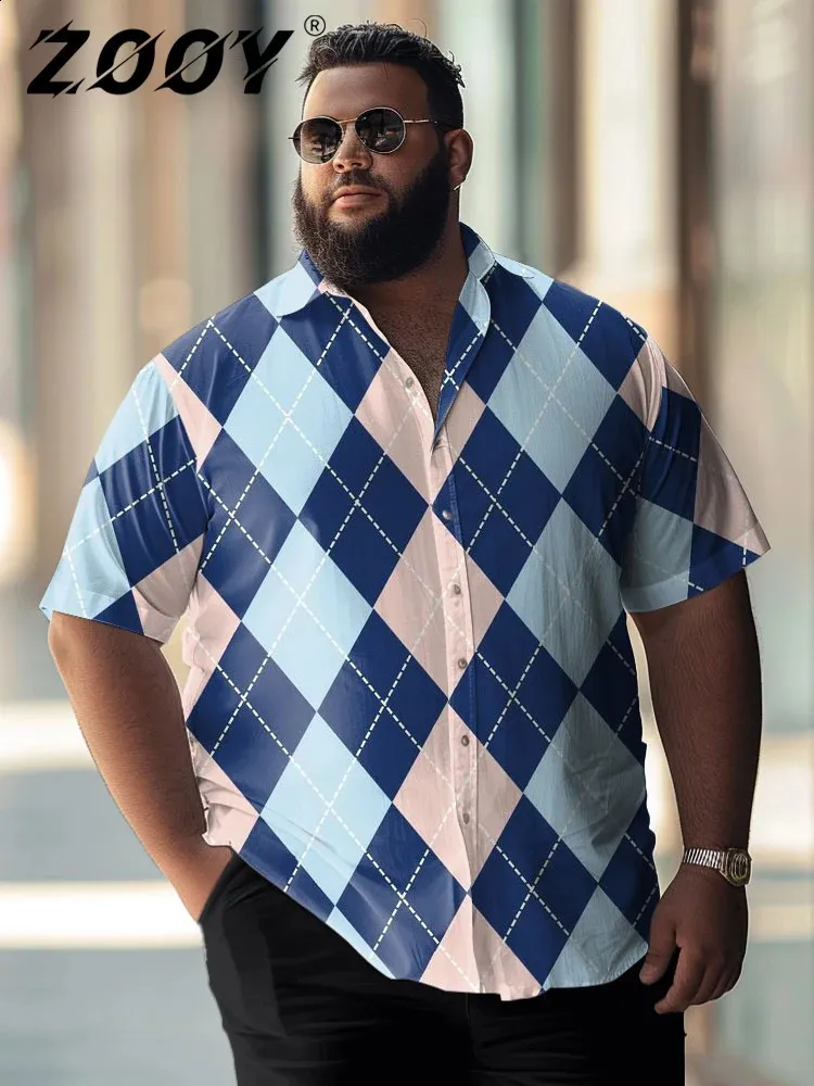 Mens Minimalist Diamond Geometric Print Short Sleeved Mens Button 