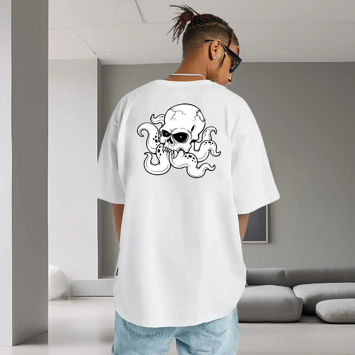 Wholesale Mens Streetwear Tees: Graphic Skull Print T Shirt