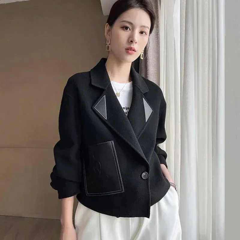 Black Tweed Blazer Womens Short Tweed Jacket: Slim Fit Wool Blend