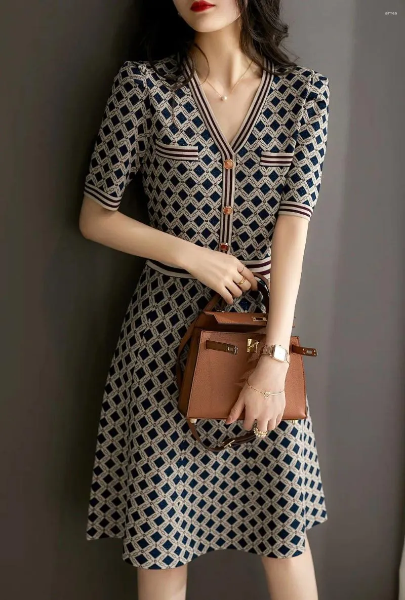 Loose Mid-Length Knitted Sweater knit midi dress for Women - Casual Short Sleeved Clothing Set B1