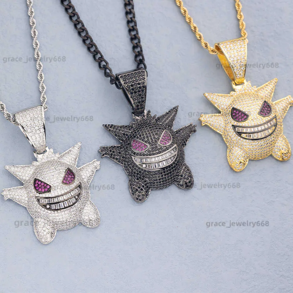 Gold Necklace Gengar Chain Necklace Diamond Gengar Pendant: Iced
