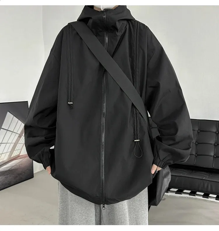 Mens Streetwear Hip Hop Jacket: Loose Fit Hooded Windbreaker