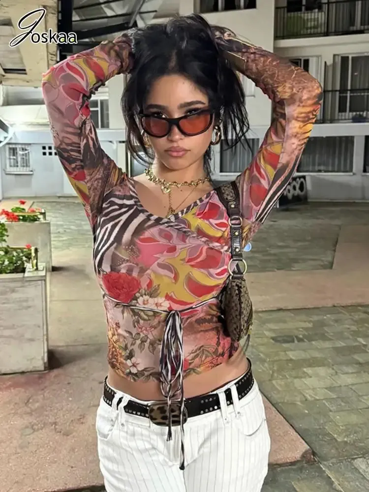 Joskaa Color Printed Y2K T Shirt For Women Hipster From