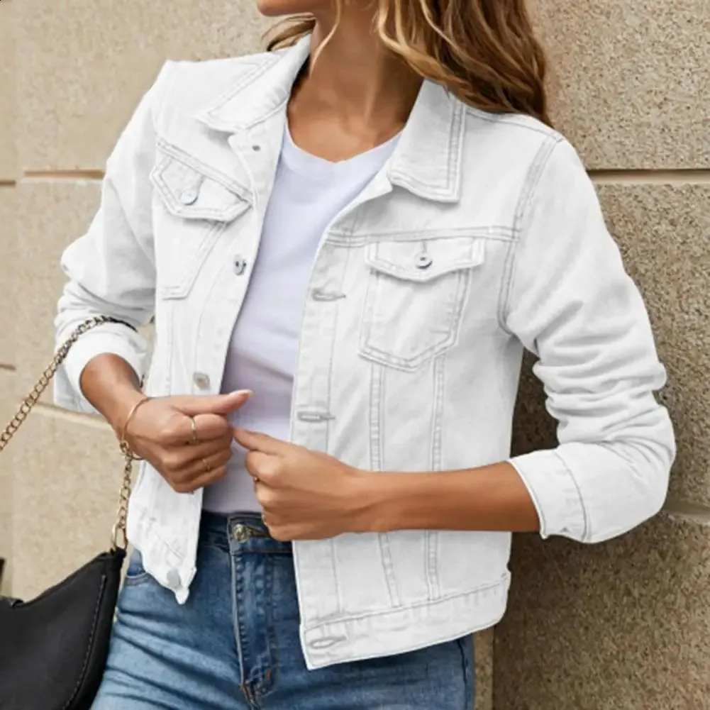 Casual Lapel Single Breasted Women's Long Sleeve Denim Jacket