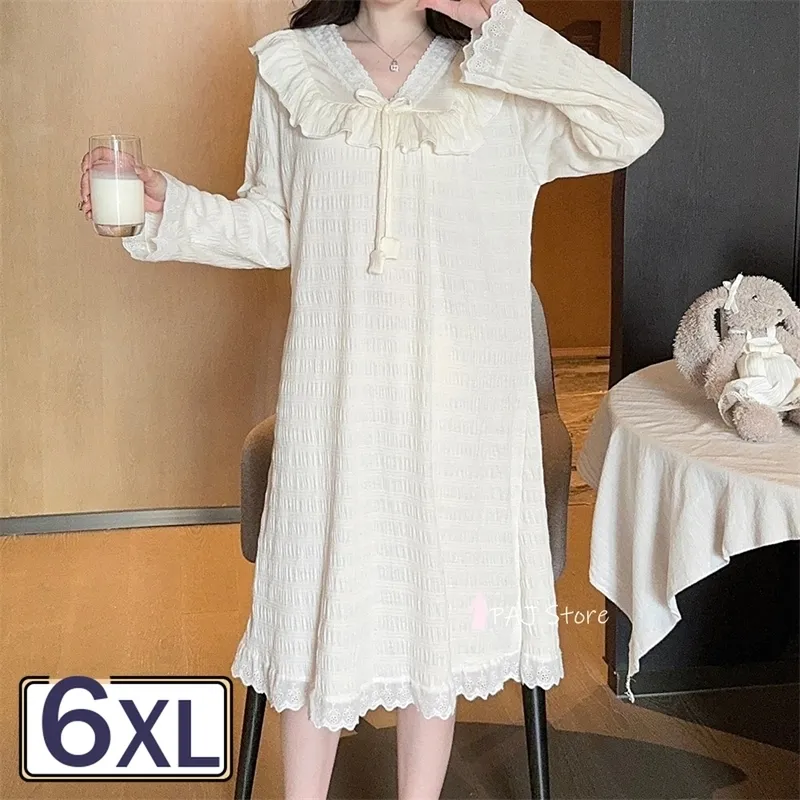 Cotton Lace Ruffled Long Sleeve Night Dress for Women Cotton Lace Ruffled Long Sleeve Night Dress for Women