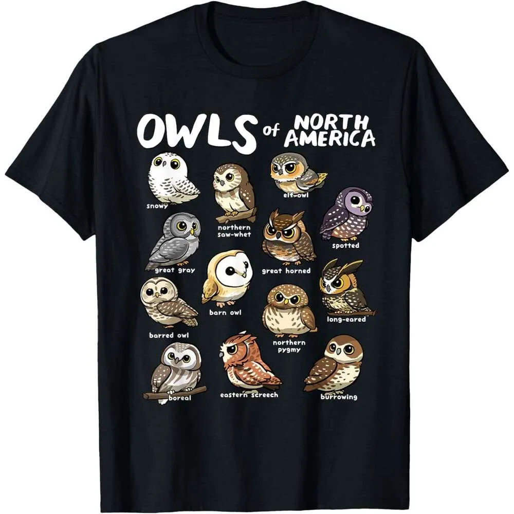 Men s 2024 T Shirt Owls of North America Birdwatcher Bird Owl Lover Graphic Tee Casual Tops Short Sleeve