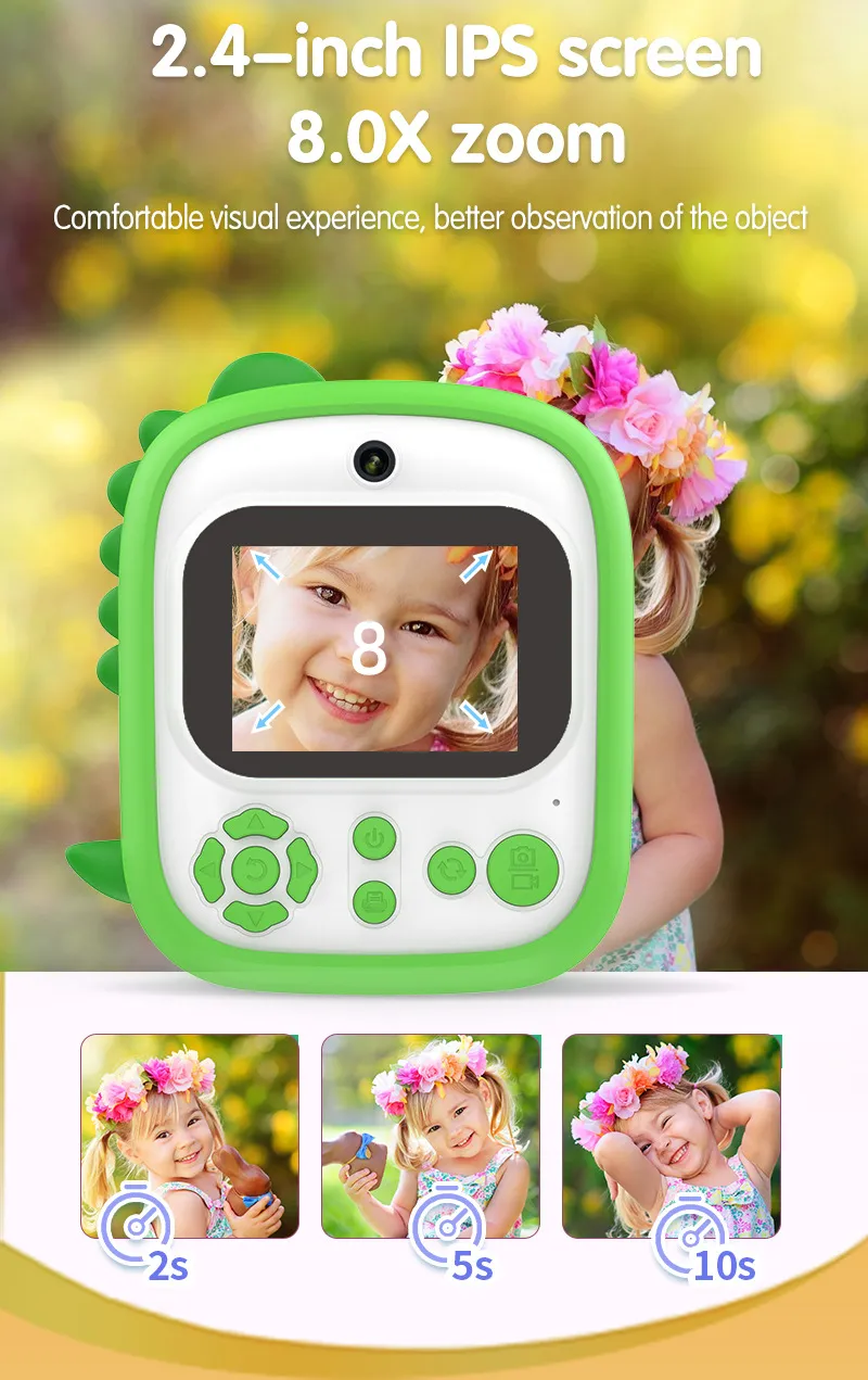 Cartoon Kids Print Camera Mini Printer Instant Camera, 2.4 Inch Screen ...