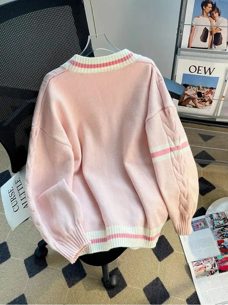 Harajuku Y2K Pink V-Neck cardigan clothes with Long Sleeves Harajuku Y2K Pink V-Neck cardigan clothes with Long Sleeves