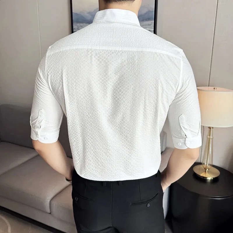 Men's Slim Fit Stand-Up Collar Half Sleeve shirt with High-Grade Stretch Top