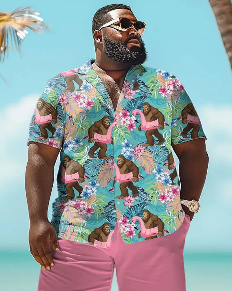 Biggmans Mens Plus Size Hawaiian Shirt Set L-9XL Linen Blend