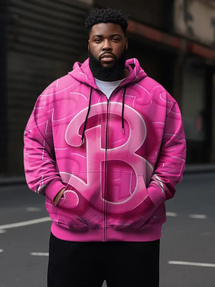 ZOOY Plus Size Mens Pink Collection Love Butterfly Casual Zip