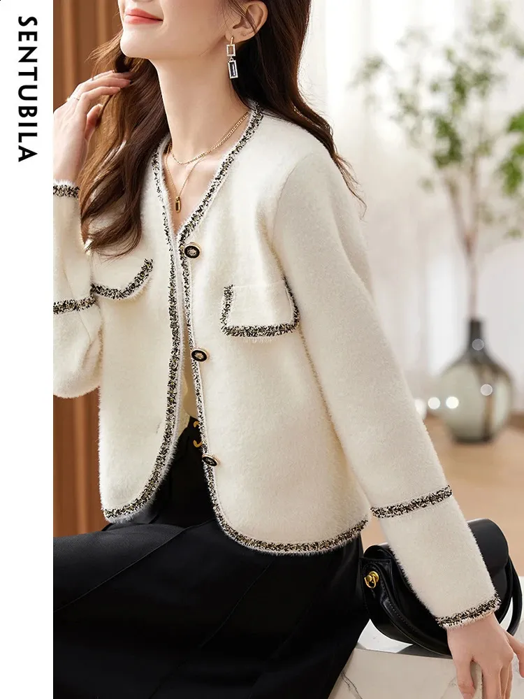 Sentubila Spring Cropeed Tweed Jacket Woman Office Lady