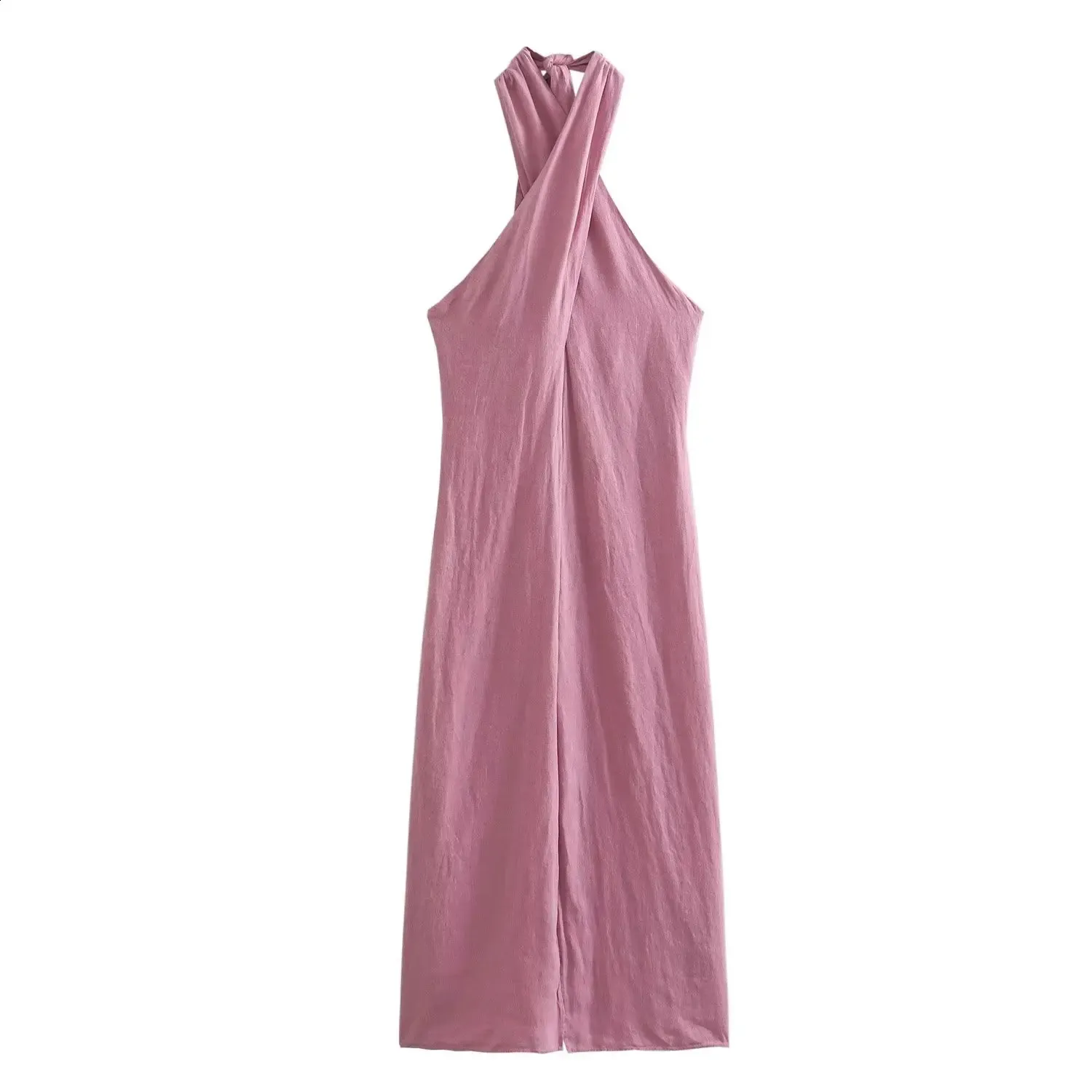 Rindu TRAF Womens Halter Neck Linen Dress Party Dress Evening Dresses Zevity Casual Womens Dresses 240520