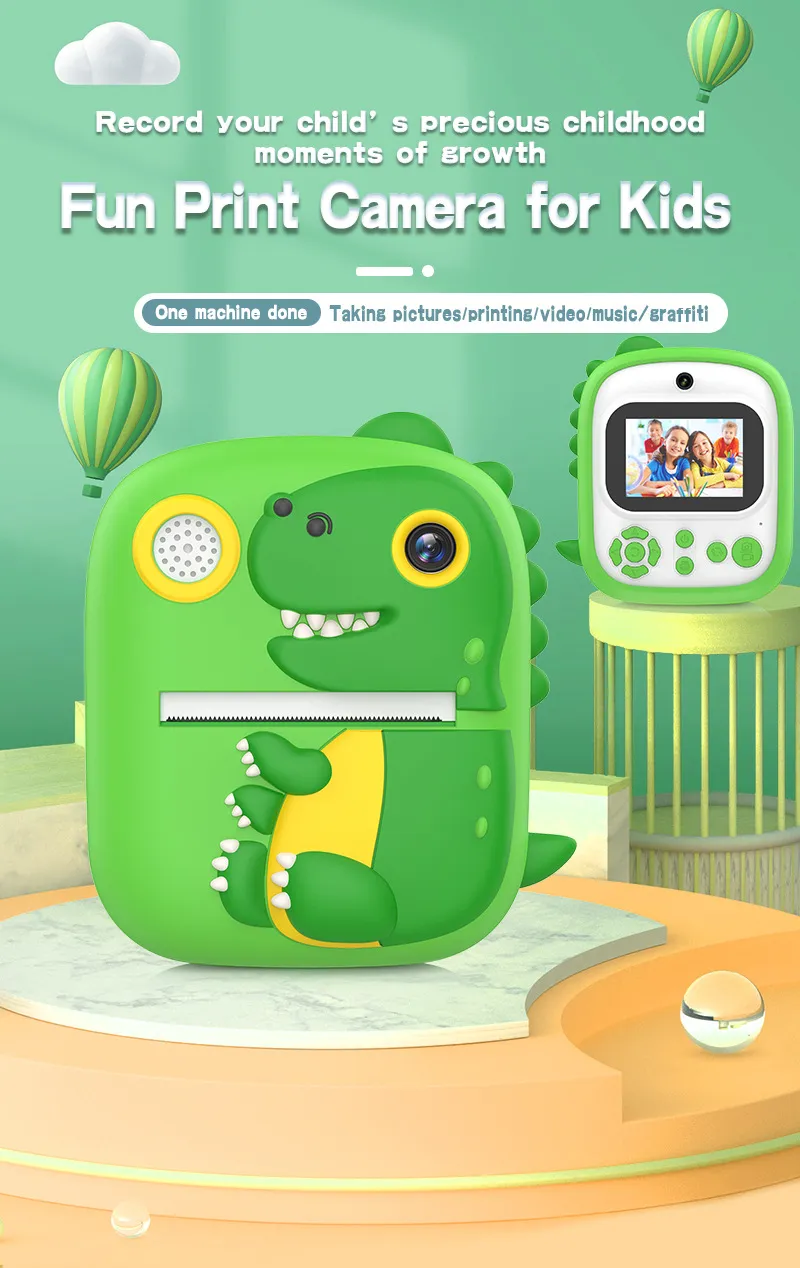 Cartoon Kids Print Camera Mini Printer Instant Camera, 2.4 Inch Screen ...