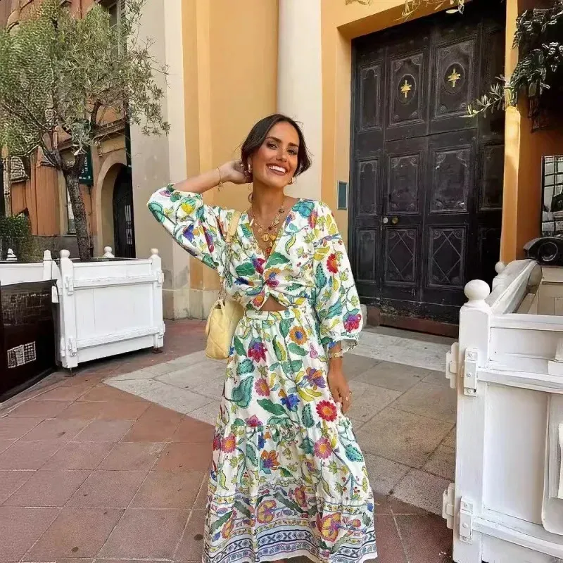 Printed Hollow Out Long Womens Chiffon Dresses Floor-Length Bodycon Maxi  Dress with Short Sleeves