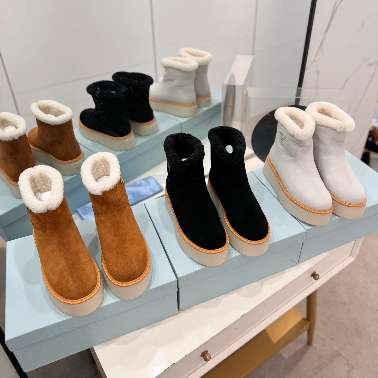 Womens Suede Ankle Boots Platform Snow Boots, Warm Plush Lining