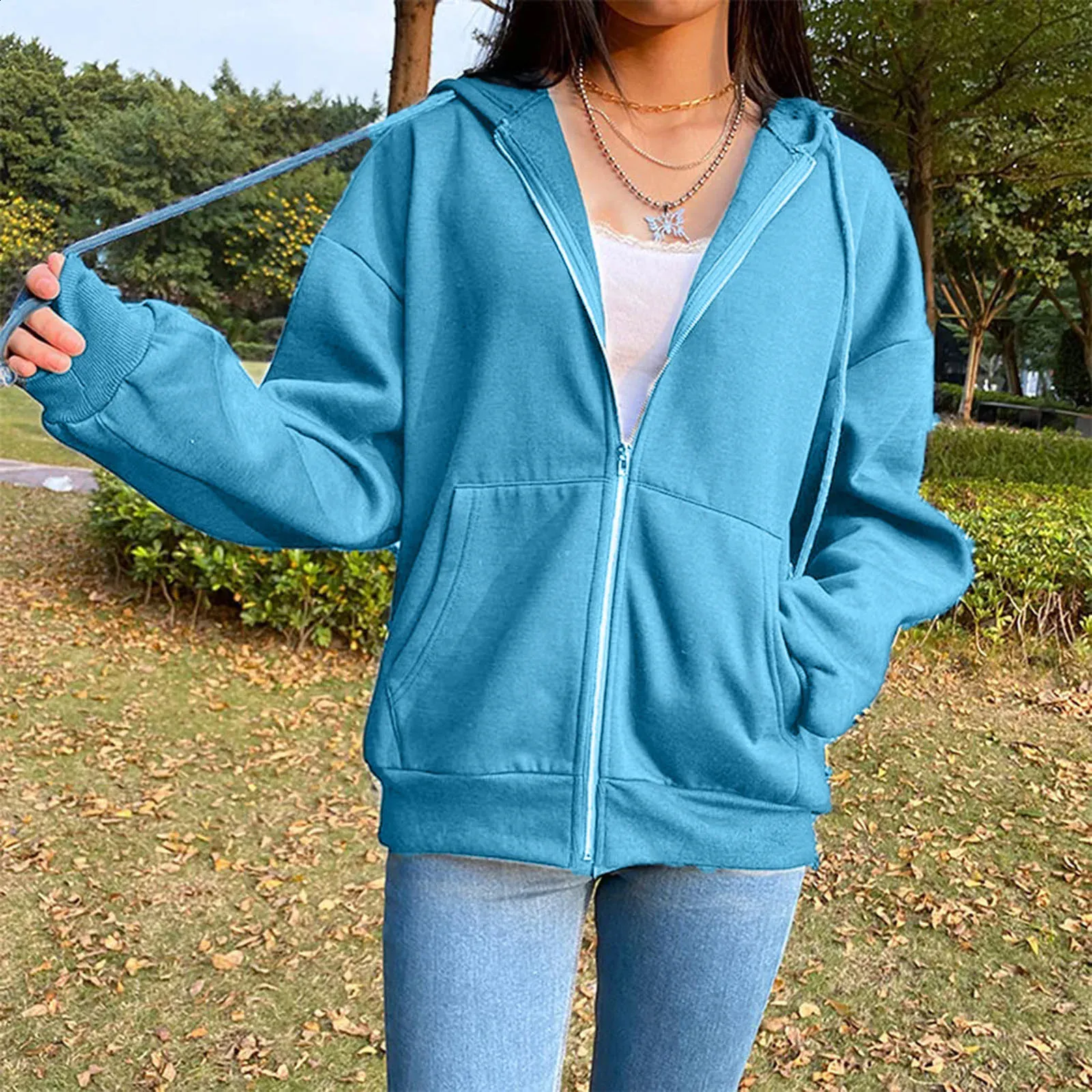 Vintage Blue Zip Up Hoodie: Oversized Womens Jacket with Vintage Blue Zip Up Hoodie: Oversized Womens Jacket with