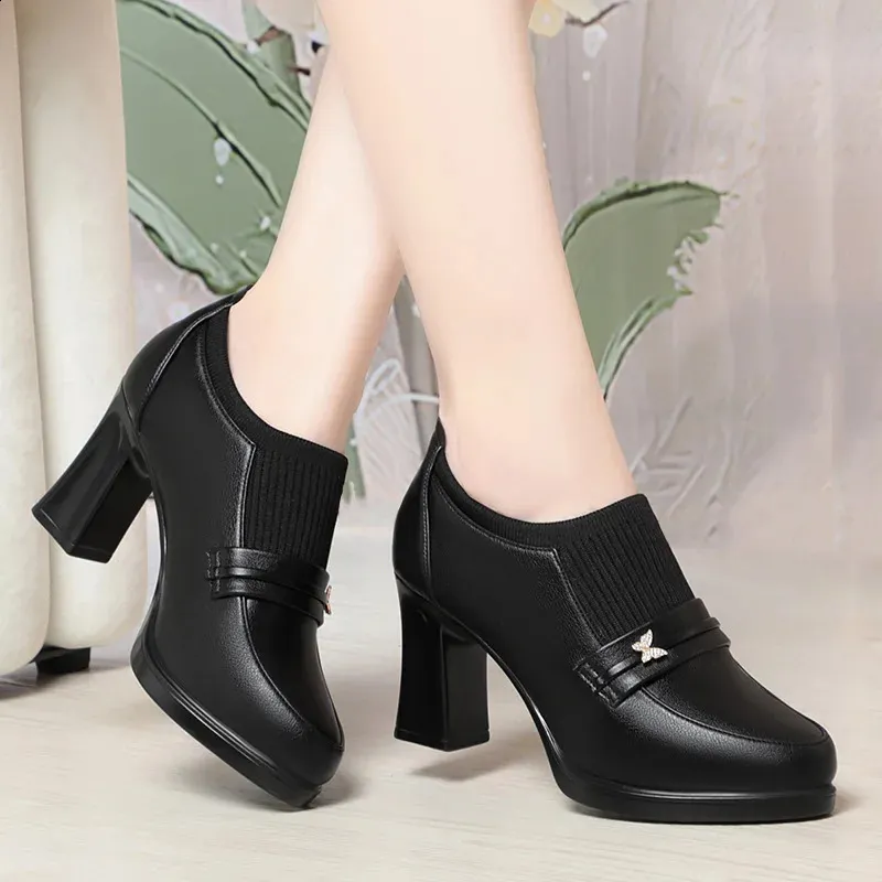 Black Butterfly Platform Heels Comfortable Pumps for Women 5.5cm 7.5cm High