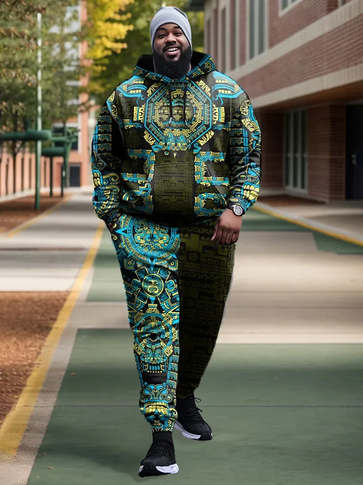 Men's Casual Long Sleeve Hoodie & Sweatpants Set - Abstract Geometry Print, Comfortable & Stylish Men's Casual Long Sleeve Hoodie & Sweatpants Set - Abstract Geometry Print, Comfortable & Stylish