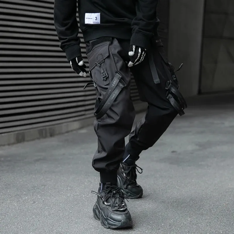 【PAKUA】RIBBON BUCKLE CARGO PANTS Harajuku Men's Neutral Tactical Cargo cargo pants with