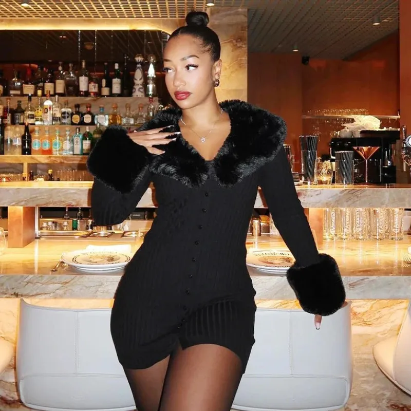 未使用 Melt the lady wide fur mini dress Amazon.com: Eilova Orityle Womens Faux Fur Mini Dress Fluffy Furry