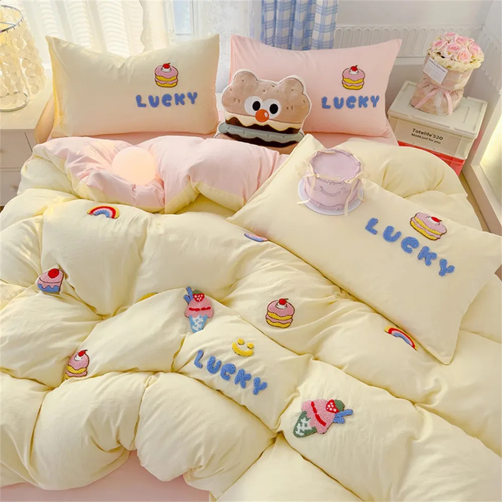 Save Big on Bulk Cartoon Bedding Sets Cartoon Bedding Sets,Embroidery Four  Piece Bedding Set: Washed Cotton Bed Quilt Cover With Pillowcases,