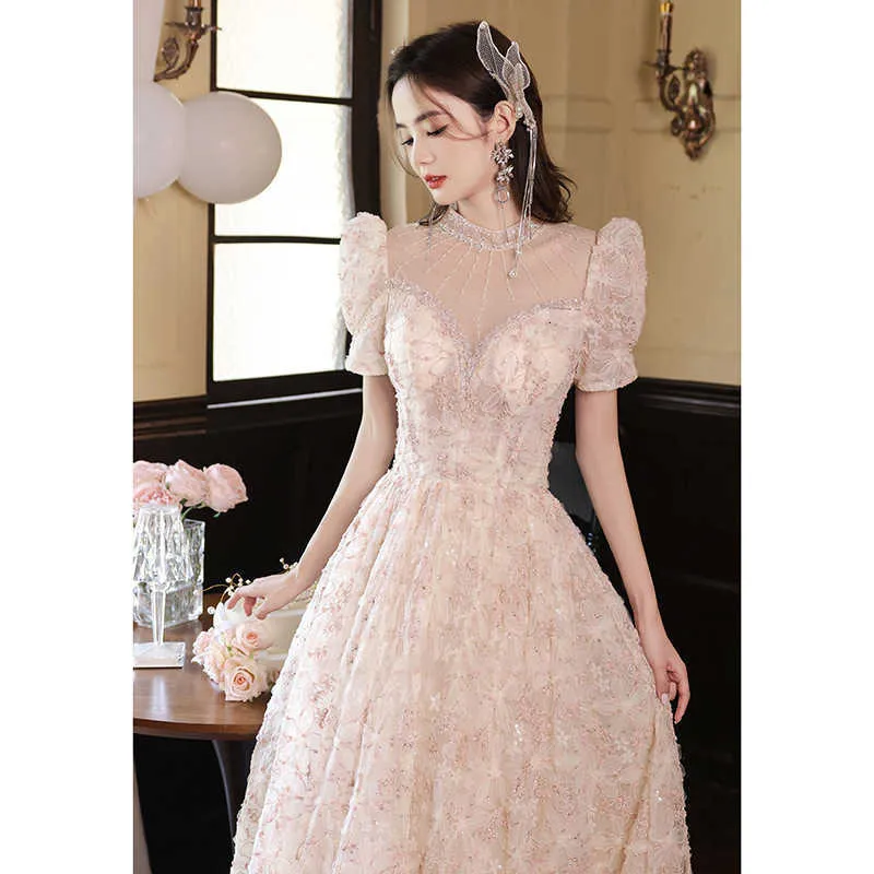 green emerald velvet dress Vintage Pink A-Line Organza Puff Sleeves Long Prom Dress Engagement Dress  Evening Dress DP877