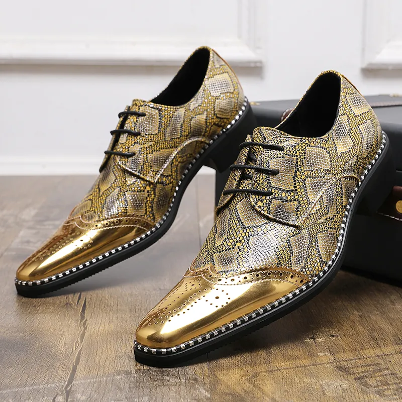 Designer Men s Gold Silver Snakeskin Patent Leather Casual Brogues Shoes Formal Wedding Dress Homecoming Footwear Zapatos Hombre