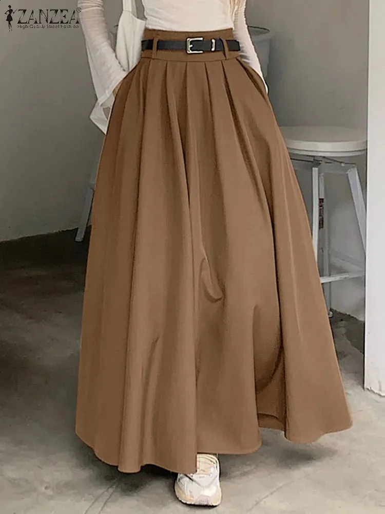 High Waisted Pleated Skirts: Womens Elegant Flowing Long Skirt