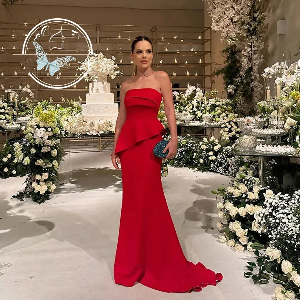 Elegant Mermaid Style Prom Dresses Strapless Pleated Evening Gown