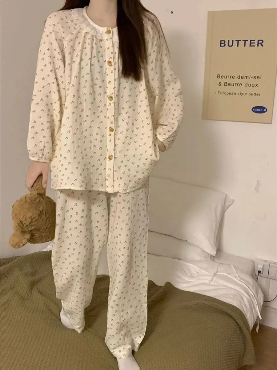 Flower Korean Pajama Set For Women Spring/Summer With Long