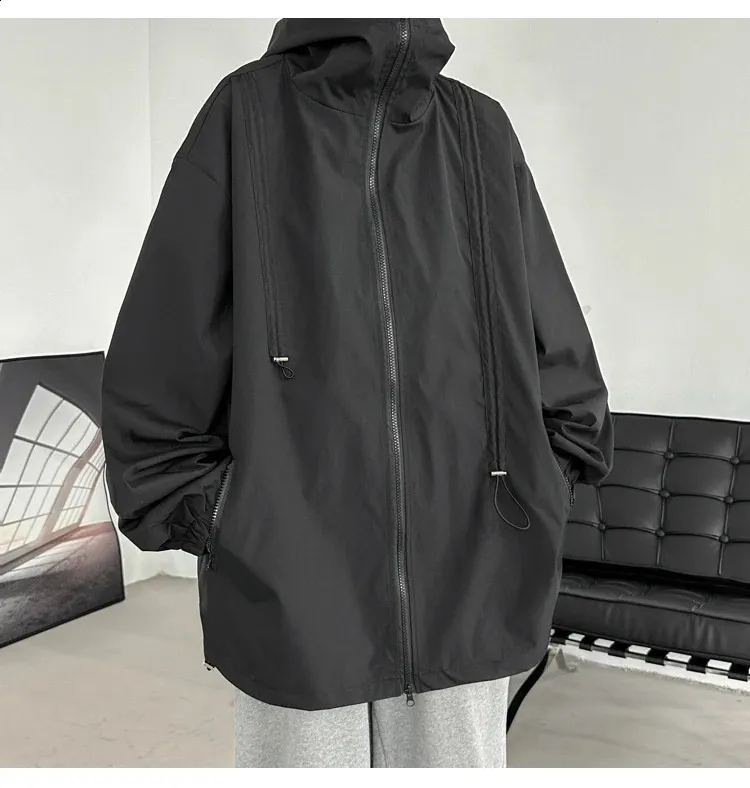 Mens Streetwear Hip Hop Jacket: Loose Fit Hooded Windbreaker