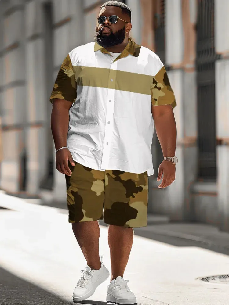 Gate Printed Chino Shorts Plus Size Men's Summer Set: Short