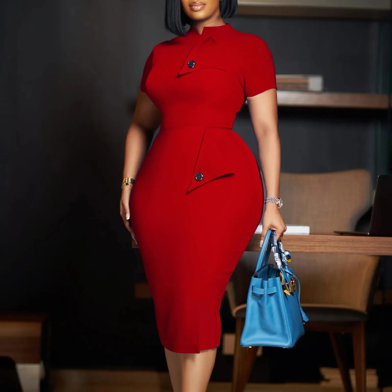 knee length dresses for ladies Baltic Born Womens Weyland Bodycon Midi Dress | Black | Color: Black main image 0