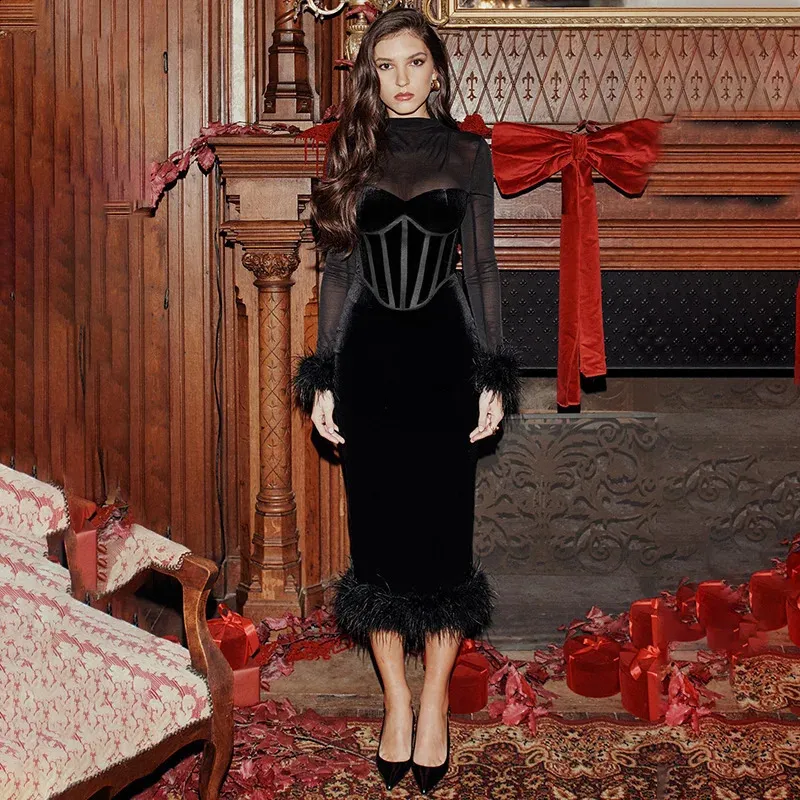 Elegant Velvet Long Dress: Fur Waist Detail, Mesh Accent - Shop Now! Premium Quality, Best Seller! from Dhgate Basic & Casual Dresses - price 65.31 Elegant Velvet Long Dress: Fur Waist Detail, Mesh Accent - Shop Now! Premium Quality, Best Seller! from Dhgate Basic & Casual Dresses - price 65.31