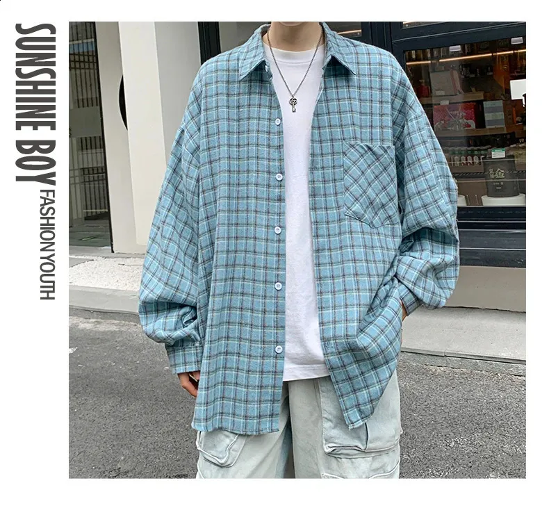 Harajuku Plaid Men's Long Sleeve shirt with t shirt