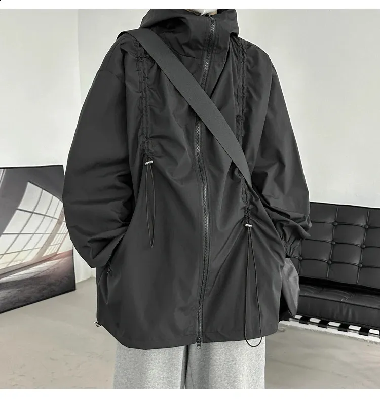 Mens Streetwear Hip Hop Jacket: Loose Fit Hooded Windbreaker