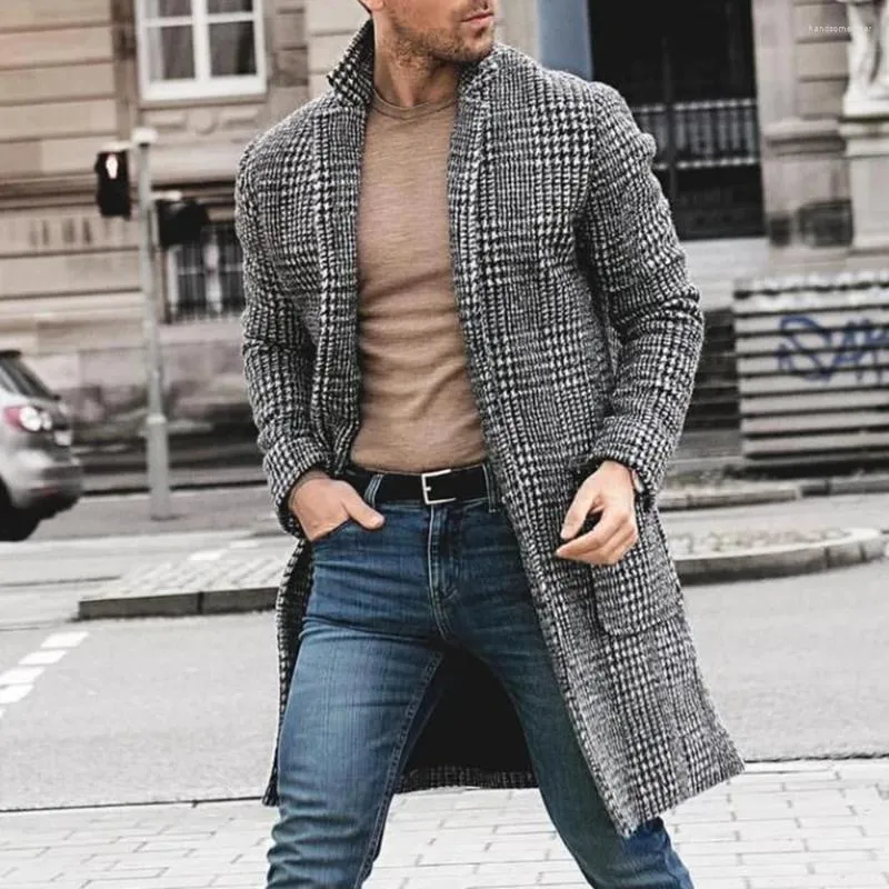 Smart Style Men s Houndstooth Woolen mens jackets Trendy Retro Mid Length Casual Fashion for Autumn and Winter