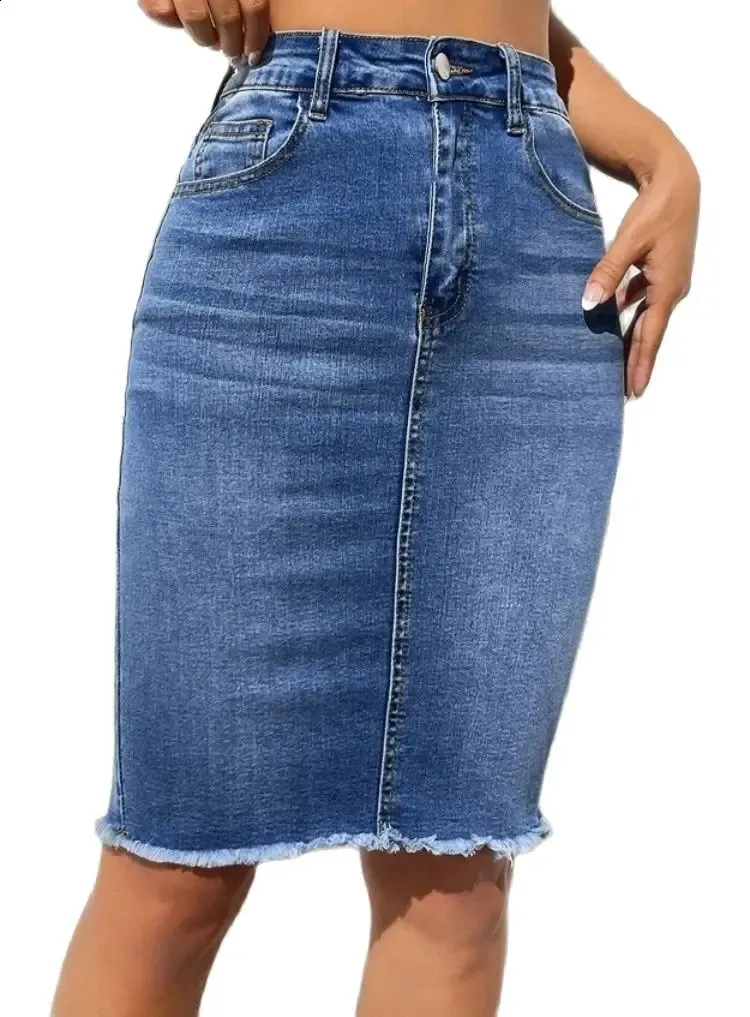 Save Big on Bulk Raw Denim Skirt 2024 Summer High Elastic Raw Edge Slim  Denim Skirt For Women Fashion Skinny Jeans Hip Cover Skirt Casual Ladies
