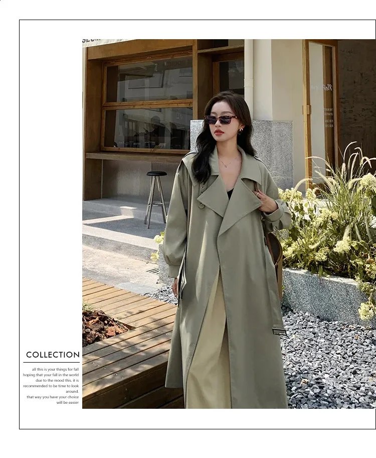 LANMREM Womens Long Trench Coat Korean Style Windbreaker With