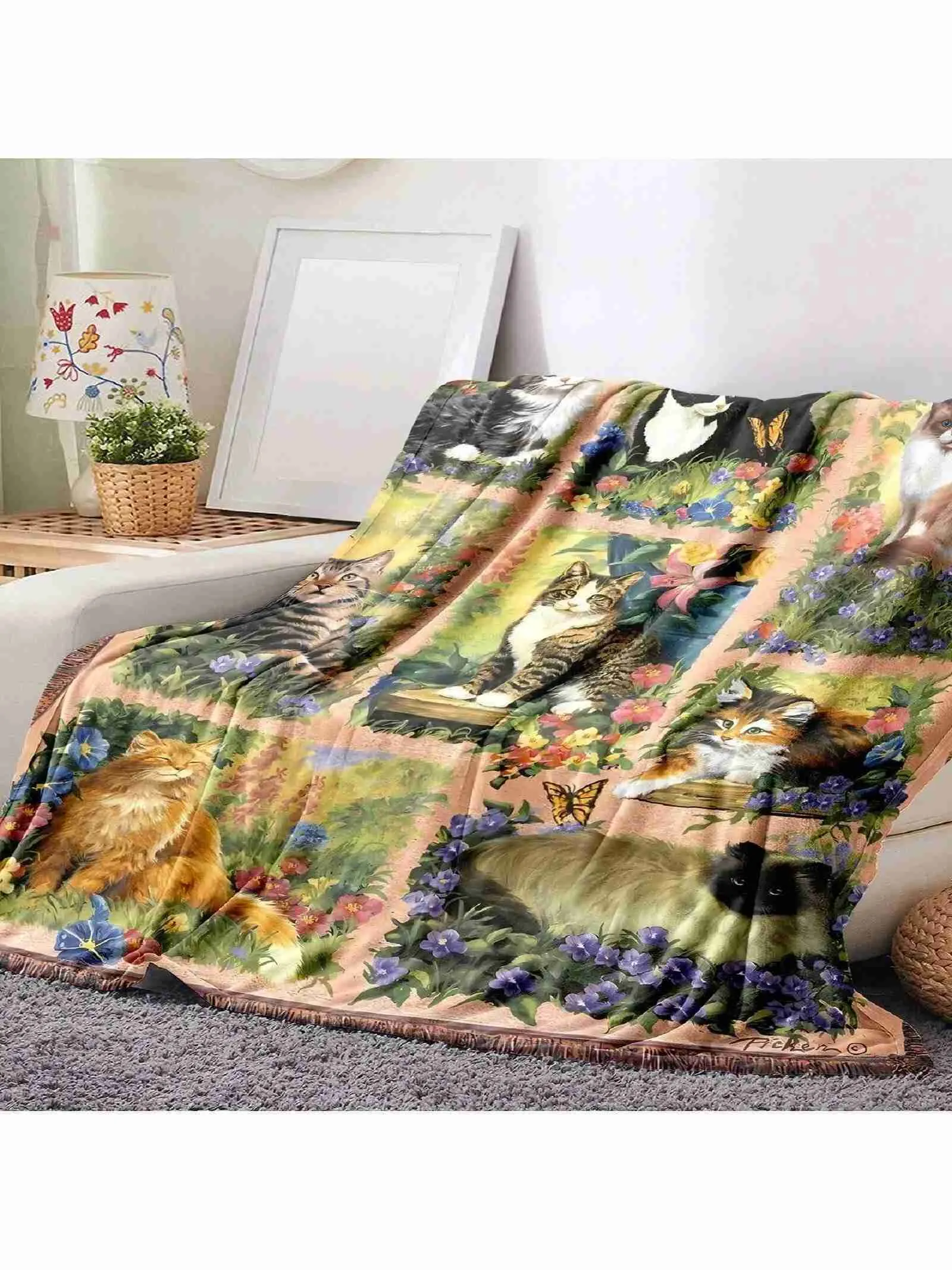 Cute Cat Print Soft And Warm Tapestry Blanket For Nap Sofa Bed Camping And Travel XJ240813 From Taiho shop 9.3 DHgate.Com Better Than Pottery Barn Crate Barrel