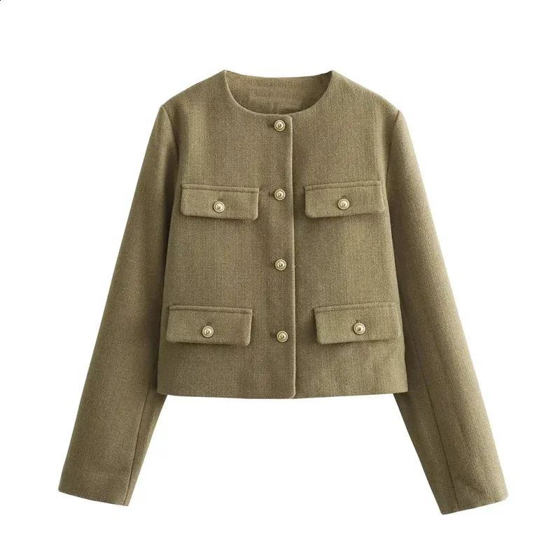 Elegant Tweed Cropped Jacket - Womens Button-Down Coat, Long