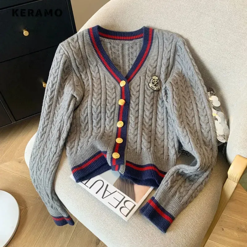 Cardigan Femme Tricoté Rayé - Col V, Manches Ballon - Taille Unique - Matière Modacrylique/polyester - Neuf étiqueté
