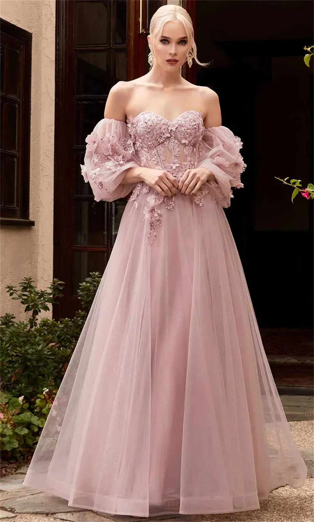 open lace back dress White V Neck 3D Flower Applique Long Prom Dress, V Neck White Formal D –  abcprom