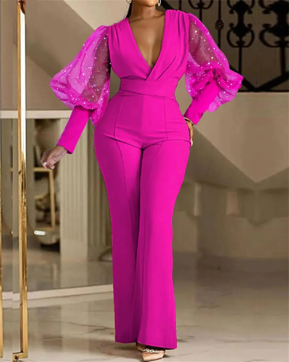 Formal Jumpsuits For Women, Elegant High Waist Sequin From